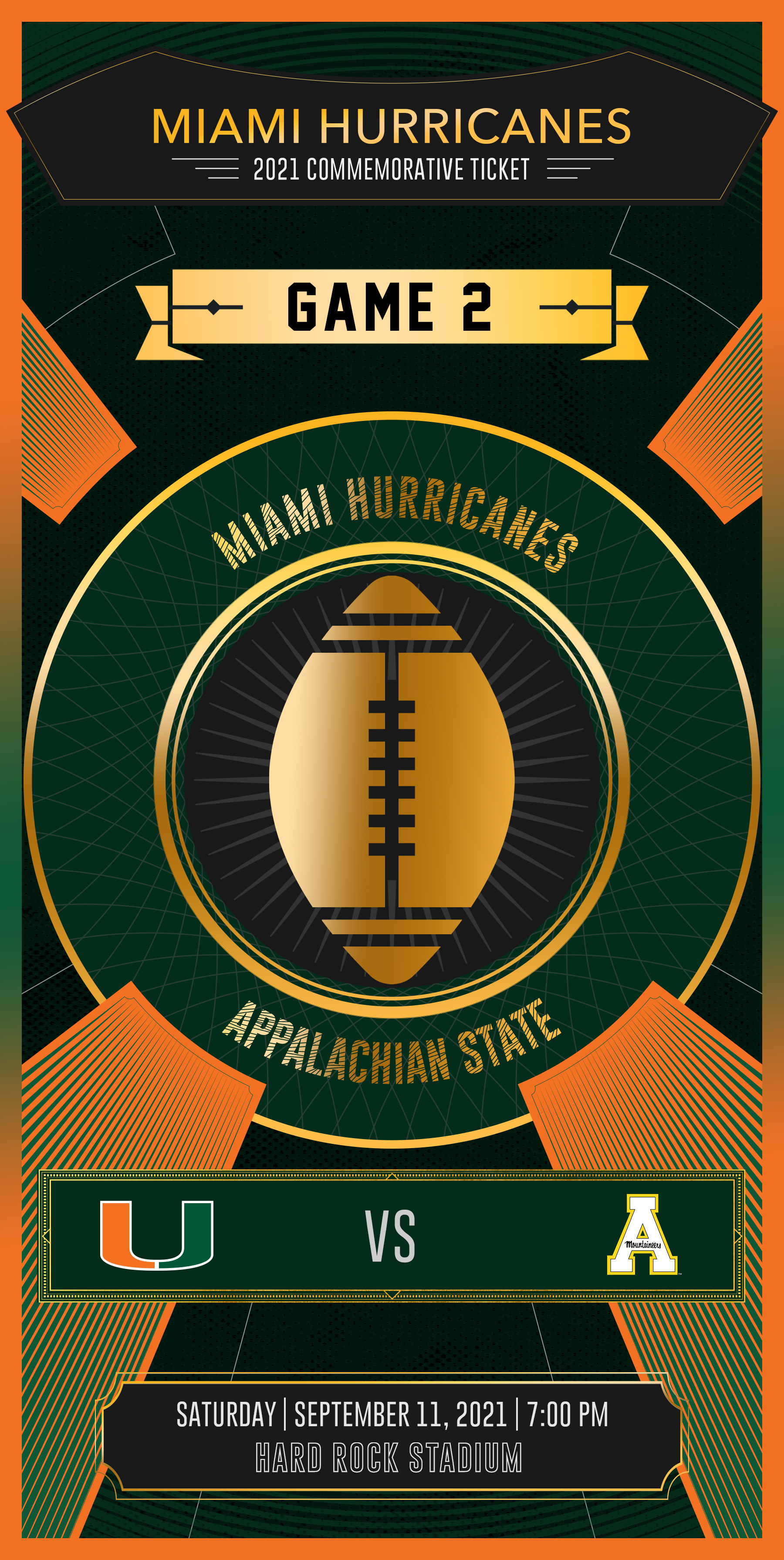 Game 2 Commemorative Ticket - Miami vs. Appalachian State